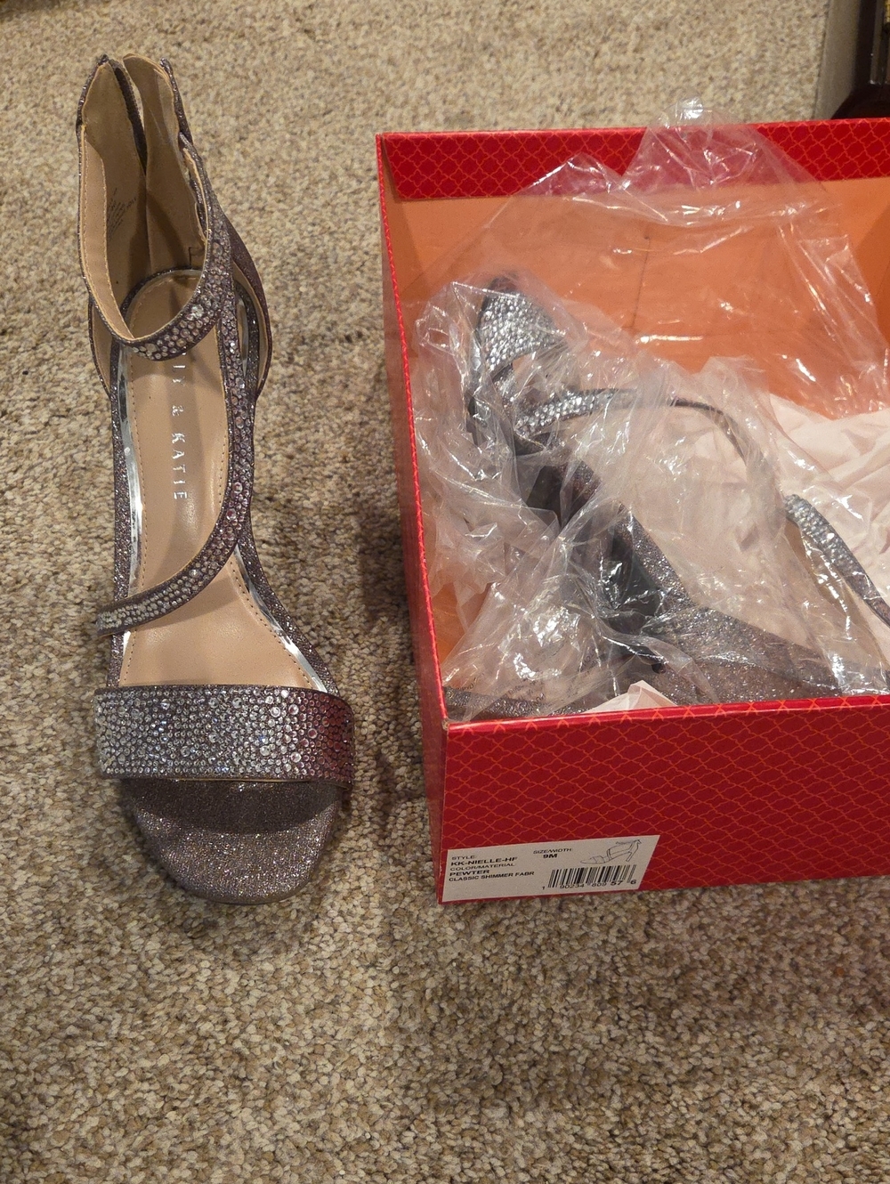 Embellished Strappy High Heel Sandals - Silver Glitter Size 9